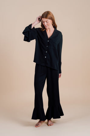 Long Sleeve Ruffle Pant Set - Black Night