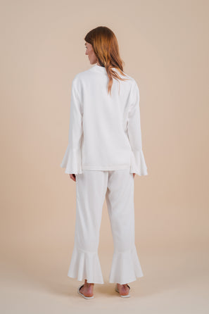 Long Sleeve Ruffle Pant Set - Cloud