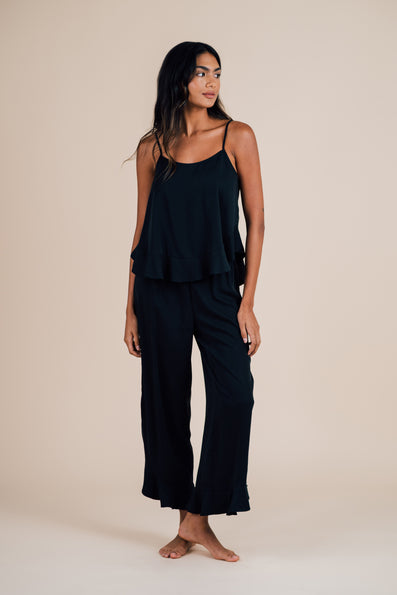 Cami Ruffle Pant Set - Black Night