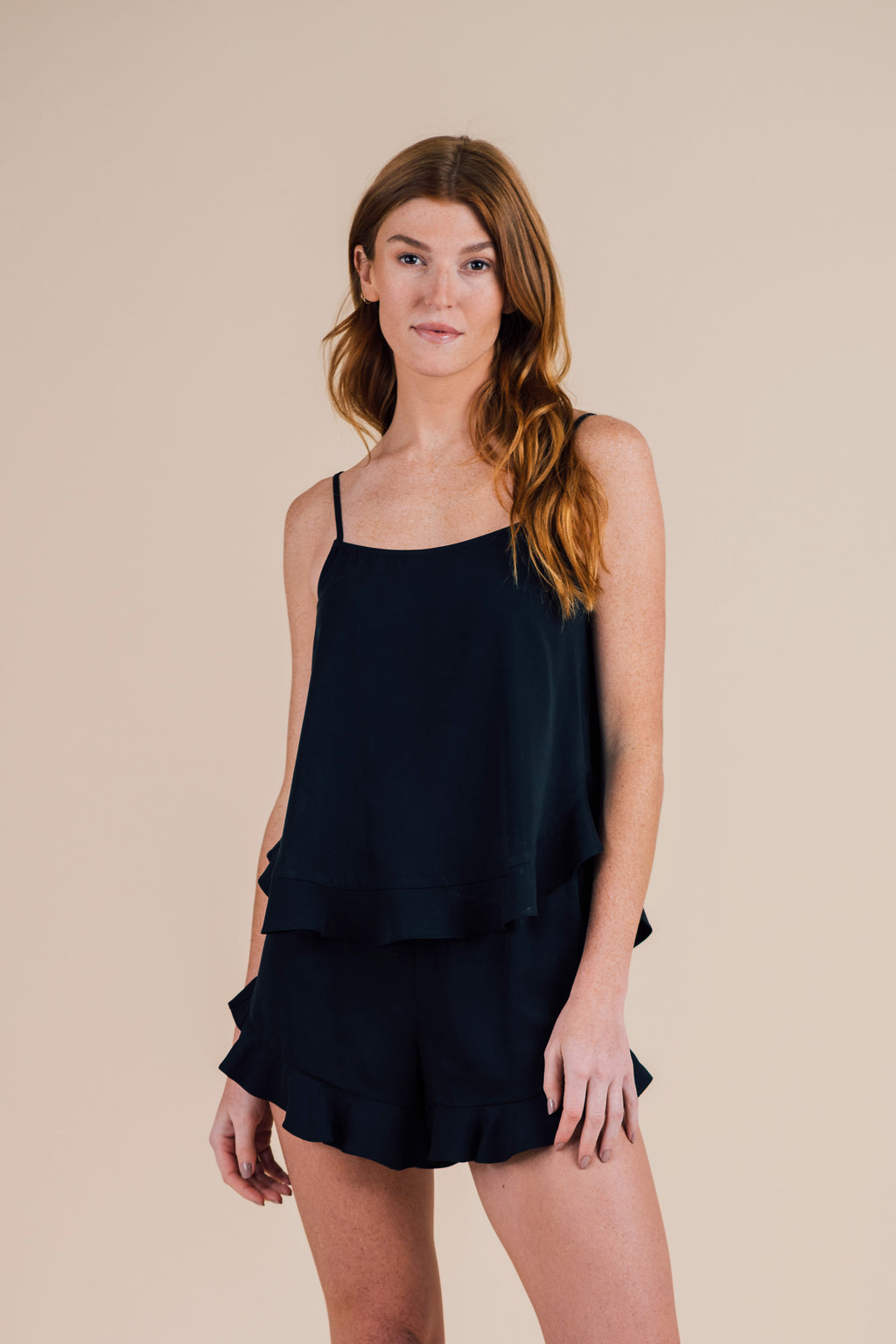 Cami Ruffle Short Set - Black Night - Half Asleep - Women's