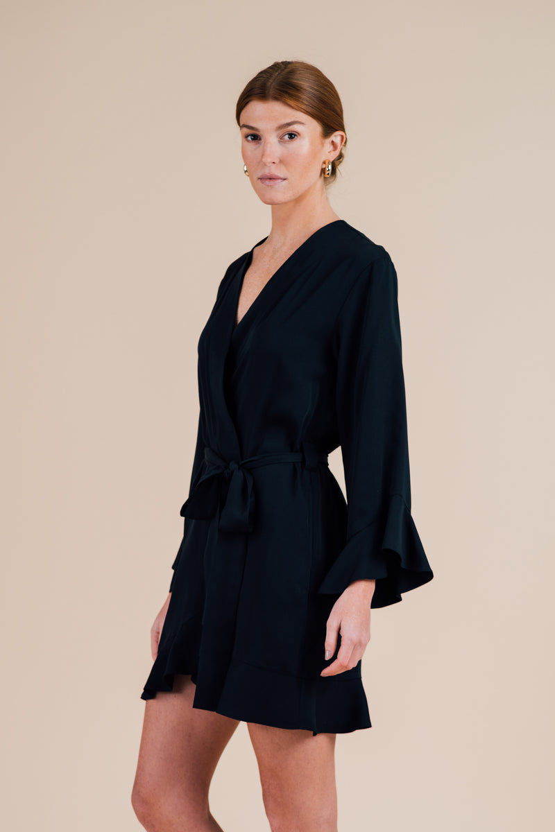 Ruffle Robe - Black Night - Half Asleep - Women's Sleepwear